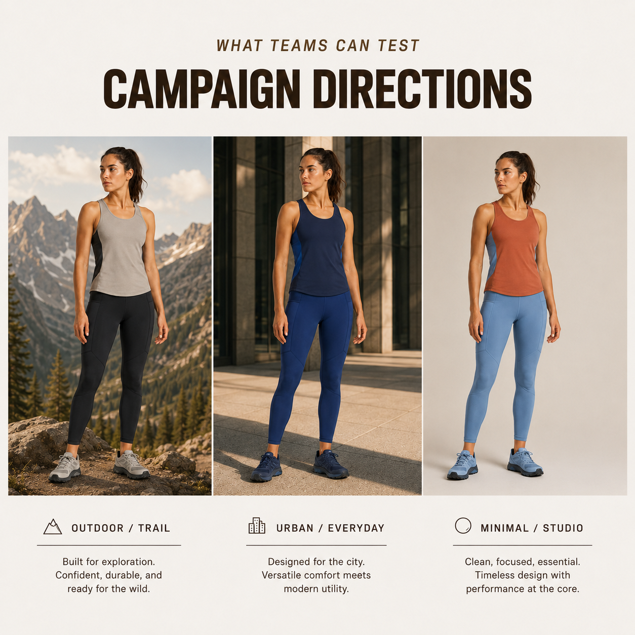 Three campaign directions for the same sneaker